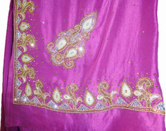 SMSAREE Pink Designer Wedding Partywear Silk (Vichitra) Zari Cutdana Thread Beads & Stone Hand Embroidery Work Bridal Saree Sari With Blouse Piece F188