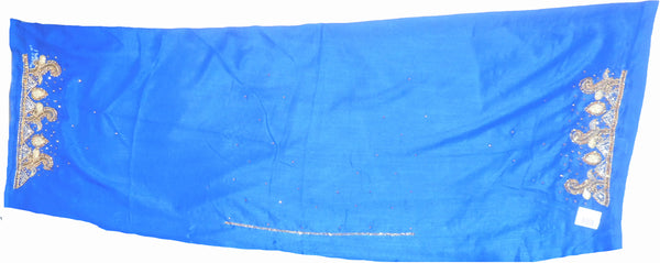 SMSAREE Blue Designer Wedding Partywear Silk (Vichitra) Zari Cutdana Thread Beads & Stone Hand Embroidery Work Bridal Saree Sari With Blouse Piece F189