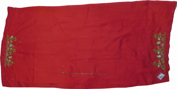 SMSAREE Red Designer Wedding Partywear Silk (Vichitra) Zari Cutdana Thread Beads & Stone Hand Embroidery Work Bridal Saree Sari With Blouse Piece F190