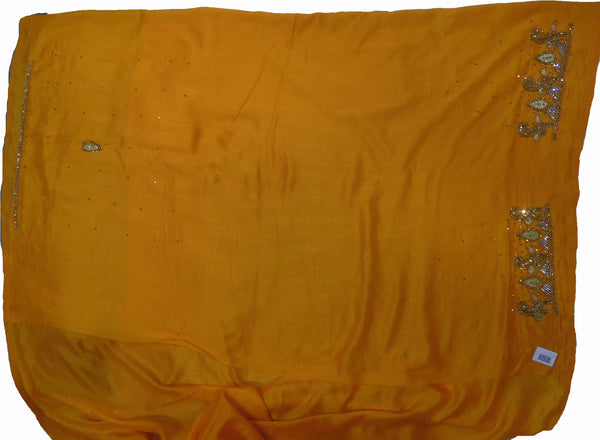 SMSAREE Yellow Designer Wedding Partywear Silk (Vichitra) Zari Cutdana Thread Beads & Stone Hand Embroidery Work Bridal Saree Sari With Blouse Piece F191