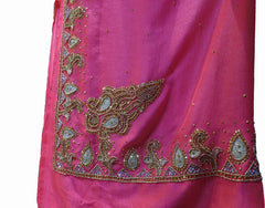 SMSAREE Pink Designer Wedding Partywear Silk (Vichitra) Zari Cutdana Thread Beads & Stone Hand Embroidery Work Bridal Saree Sari With Blouse Piece F192