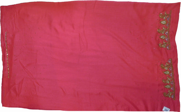 SMSAREE Pink Designer Wedding Partywear Silk (Vichitra) Zari Cutdana Thread Beads & Stone Hand Embroidery Work Bridal Saree Sari With Blouse Piece F192