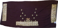 SMSAREE Coffee Brown Designer Wedding Partywear Silk (Vichitra) Zari Cutdana Thread & Stone Hand Embroidery Work Bridal Saree Sari With Blouse Piece F195