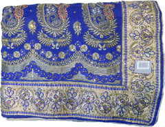 SMSAREE  blue  Designer Wedding Partywear Silk (Vichitra) Zari Cutdana Thread & Stone Hand Embroidery Work Bridal Saree Sari With Blouse Piece F196