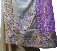 SMSAREE Pink & Cream Designer Wedding Partywear Brasso & Net Zari Thread Pearl & Stone Hand Embroidery Work Bridal Saree Sari With Blouse Piece F202