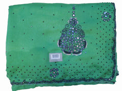 SMSAREE Green Designer Wedding Partywear Crepe (Rangoli) Stone Beads & Mirror Hand Embroidery Work Bridal Saree Sari With Blouse Piece F209