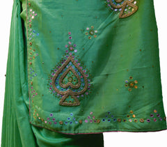 SMSAREE Green Designer Wedding Partywear Crepe (Rangoli) Stone Beads Thread & Mirror Hand Embroidery Work Bridal Saree Sari With Blouse Piece F211