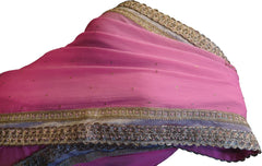 SMSAREE Pink Designer Wedding Partywear Georgette Stone Beads Zari Thread & Bullion Hand Embroidery Work Bridal Saree Sari With Blouse Piece F216