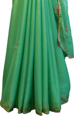 SMSAREE Green Designer Wedding Partywear Georgette Stone Beads Zari Thread & Bullion Hand Embroidery Work Bridal Saree Sari With Blouse Piece F217