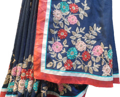 SMSAREE Blue Designer Wedding Partywear Satin (Silk) Cutdana Thread Sequence & Beads Hand Embroidery Work Bridal Saree Sari With Blouse Piece F219