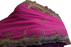 SMSAREE Pink Designer Wedding Partywear Georgette Cutdana Stone Beads Thread & Bullion Hand Embroidery Work Bridal Saree Sari With Blouse Piece F225