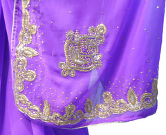 SMSAREE Lavender Designer Wedding Partywear Georgette Stone Bullion & Beads Hand Embroidery Work Bridal Saree Sari With Blouse Piece F231