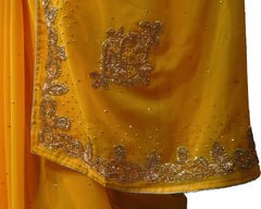 SMSAREE Peach Designer Wedding Partywear Georgette Stone Bullion & Beads Hand Embroidery Work Bridal Saree Sari With Blouse Piece F232