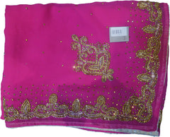 SMSAREE Pink Designer Wedding Partywear Georgette Stone Bullion & Beads Hand Embroidery Work Bridal Saree Sari With Blouse Piece F233