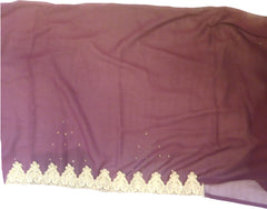 SMSAREE Coffee Brown Designer Wedding Partywear Silk (Vichitra) Stone Thread & Zari Hand Embroidery Work Bridal Saree Sari With Blouse Piece F241