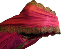 SMSAREE Pink Designer Wedding Partywear Silk Stone & Zari Hand Embroidery Work Bridal Saree Sari With Blouse Piece F242
