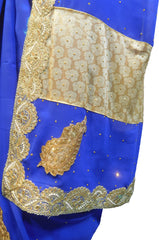 SMSAREE Blue & Golden Designer Wedding Partywear Georgette Stone Pearl & Zari Hand Embroidery Work Bridal Saree Sari With Blouse Piece F243