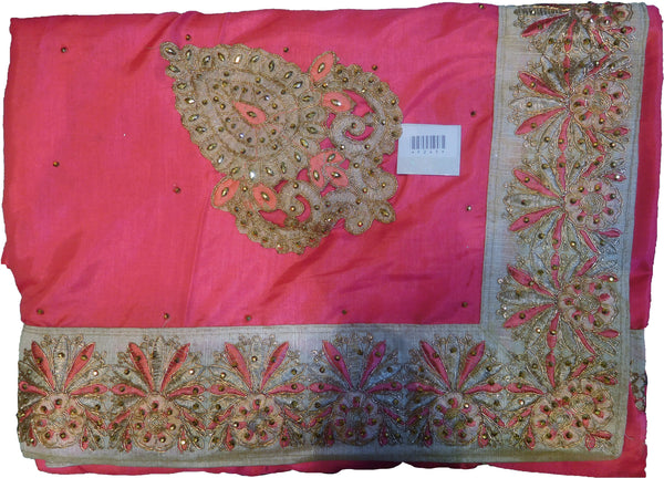 SMSAREE Pink Designer Wedding Partywear Silk Stone Thread & Zari Hand Embroidery Work Bridal Saree Sari With Blouse Piece F245