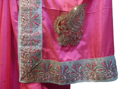 SMSAREE Pink Designer Wedding Partywear Silk Stone Thread & Zari Hand Embroidery Work Bridal Saree Sari With Blouse Piece F245