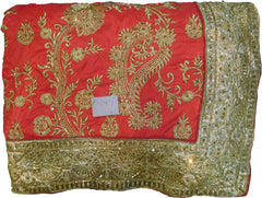 SMSAREE Red Designer Wedding Partywear Silk Stone Cutdana & Zari Hand Embroidery Work Bridal Saree Sari With Blouse Piece F247