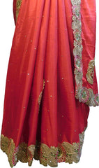 SMSAREE Red Designer Wedding Partywear Silk Stone Thread & Zari Hand Embroidery Work Bridal Saree Sari With Blouse Piece F248