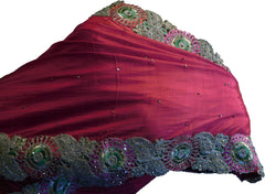 SMSAREE Red Designer Wedding Partywear Silk Stone Thread & Zari Hand Embroidery Work Bridal Saree Sari With Blouse Piece F248
