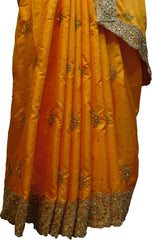 SMSAREE Yellow Designer Wedding Partywear Silk Stone Thread & Zari Hand Embroidery Work Bridal Saree Sari With Blouse Piece F249