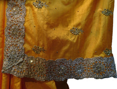 SMSAREE Yellow Designer Wedding Partywear Silk Stone Thread & Zari Hand Embroidery Work Bridal Saree Sari With Blouse Piece F249