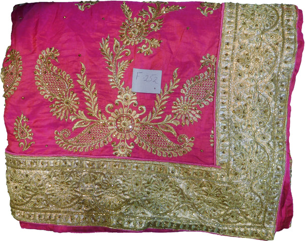 SMSAREE Pink Designer Wedding Partywear Silk Stone Cutdana & Zari Hand Embroidery Work Bridal Saree Sari With Blouse Piece F252