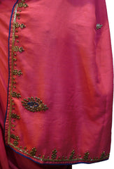SMSAREE Pink Designer Wedding Partywear Satin (Silk) Stone Thread & Cutdana Hand Embroidery Work Bridal Saree Sari With Blouse Piece F253
