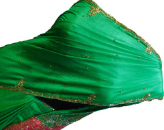 SMSAREE Green Designer Wedding Partywear Silk Stone Thread & Cutdana Hand Embroidery Work Bridal Saree Sari With Blouse Piece F256
