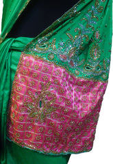 SMSAREE Green Designer Wedding Partywear Silk Stone Thread & Cutdana Hand Embroidery Work Bridal Saree Sari With Blouse Piece F256