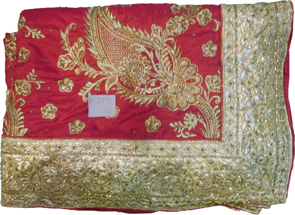 SMSAREE Red Designer Wedding Partywear Silk Stone Cutdana & Zari Hand Embroidery Work Bridal Saree Sari With Blouse Piece F257