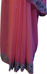 SMSAREE Peach Designer Wedding Partywear Georgette Stone Thread & Cutdana Hand Embroidery Work Bridal Saree Sari With Blouse Piece F259