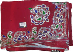 SMSAREE Red Designer Wedding Partywear Georgette Stone Thread & Cutdana Hand Embroidery Work Bridal Saree Sari With Blouse Piece F260