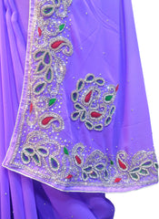 SMSAREE Lavender Designer Wedding Partywear Georgette Stone Thread & Cutdana Hand Embroidery Work Bridal Saree Sari With Blouse Piece F264