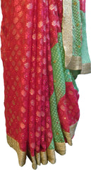 SMSAREE Red & Green Designer Wedding Partywear Brasso Stone & Zari Hand Embroidery Work Bridal Saree Sari With Blouse Piece F266