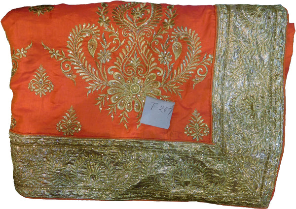 SMSAREE Orange Designer Wedding Partywear Silk Stone Cutdana & Zari Hand Embroidery Work Bridal Saree Sari With Blouse Piece F267