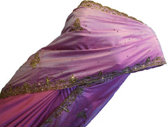 SMSAREE Pink & Blue Designer Wedding Partywear Silk Stone & Zari Hand Embroidery Work Bridal Saree Sari With Blouse Piece F269