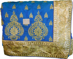 SMSAREE Blue Designer Wedding Partywear Silk Stone Cutdana & Zari Hand Embroidery Work Bridal Saree Sari With Blouse Piece F272