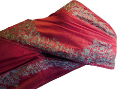 SMSAREE Pink Designer Wedding Partywear Silk (Vichitra) Zari Hand Embroidery Work Bridal Saree Sari With Blouse Piece F273