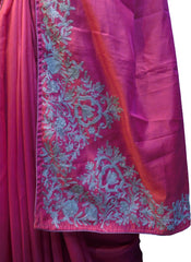 SMSAREE Pink Designer Wedding Partywear Silk (Vichitra) Zari Hand Embroidery Work Bridal Saree Sari With Blouse Piece F273
