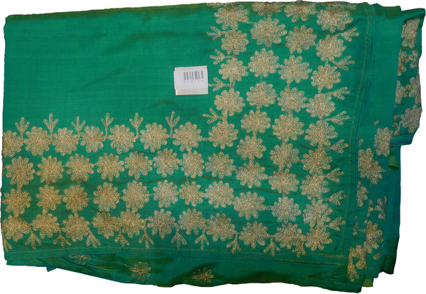 SMSAREE Green Designer Wedding Partywear Silk (Vichitra) Zari Hand Embroidery Work Bridal Saree Sari With Blouse Piece F275