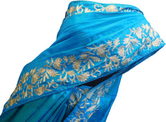 SMSAREE Blue Designer Wedding Partywear Silk (Vichitra) Zari Hand Embroidery Work Bridal Saree Sari With Blouse Piece F276