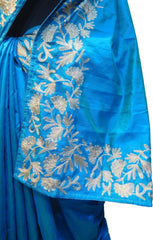 SMSAREE Blue Designer Wedding Partywear Silk (Vichitra) Zari Hand Embroidery Work Bridal Saree Sari With Blouse Piece F276