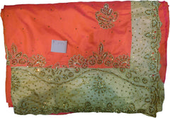 SMSAREE Orange & Golden Designer Wedding Partywear Silk Stone & Zari Hand Embroidery Work Bridal Saree Sari With Blouse Piece F277