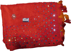 SMSAREE Red Designer Wedding Partywear Silk Thread & Mirror Hand Embroidery Work Bridal Saree Sari With Blouse Piece F278