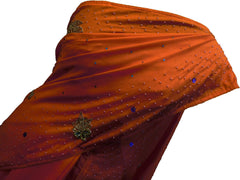 SMSAREE Orange Designer Wedding Partywear Silk (Vichitra) Stone Thread Zari Beads & Cutdana Hand Embroidery Work Bridal Saree Sari With Blouse Piece F280