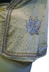 SMSAREE Beige Designer Wedding Partywear Georgette Stone Thread Beads & Cutdana Hand Embroidery Work Bridal Saree Sari With Blouse Piece F281