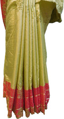 SMSAREE Pink & Golden Designer Wedding Partywear Silk Stone & Zari Hand Embroidery Work Bridal Saree Sari With Blouse Piece F282